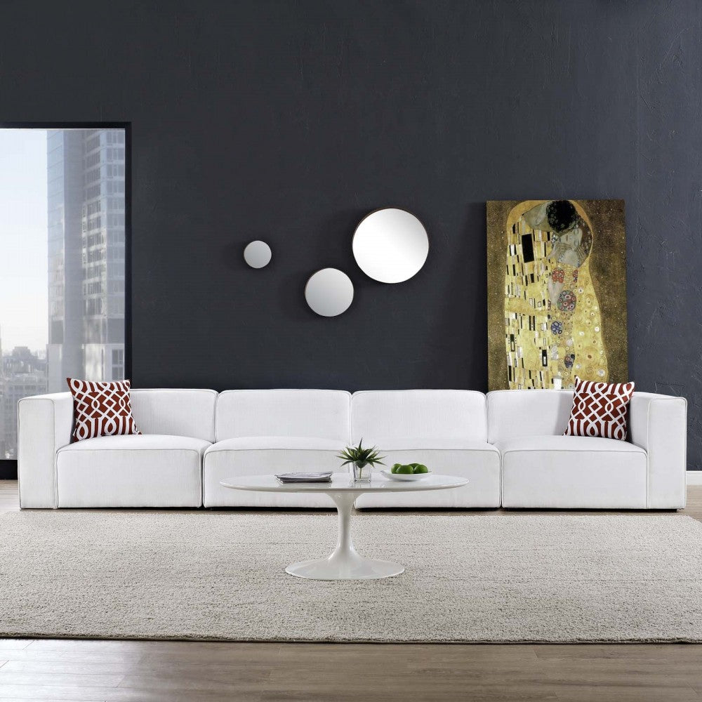 Mingle 4 Piece Upholstered Fabric Sectional Sofa Set, White, EEI-2829-WHI