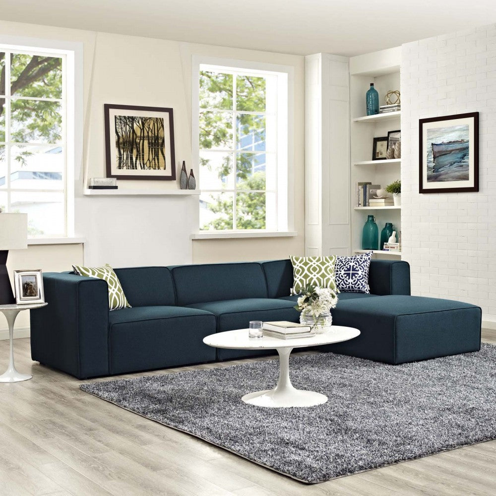 Mingle 4 Piece Upholstered Fabric Sectional Sofa Set, Blue, EEI-2831-BLU