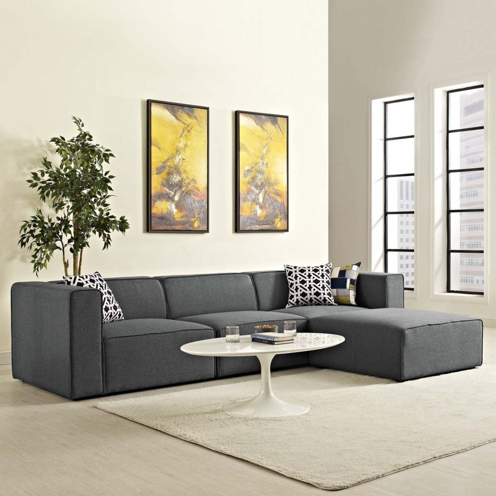 Mingle 4 Piece Upholstered Fabric Sectional Sofa Set, Gray, EEI-2831-GRY
