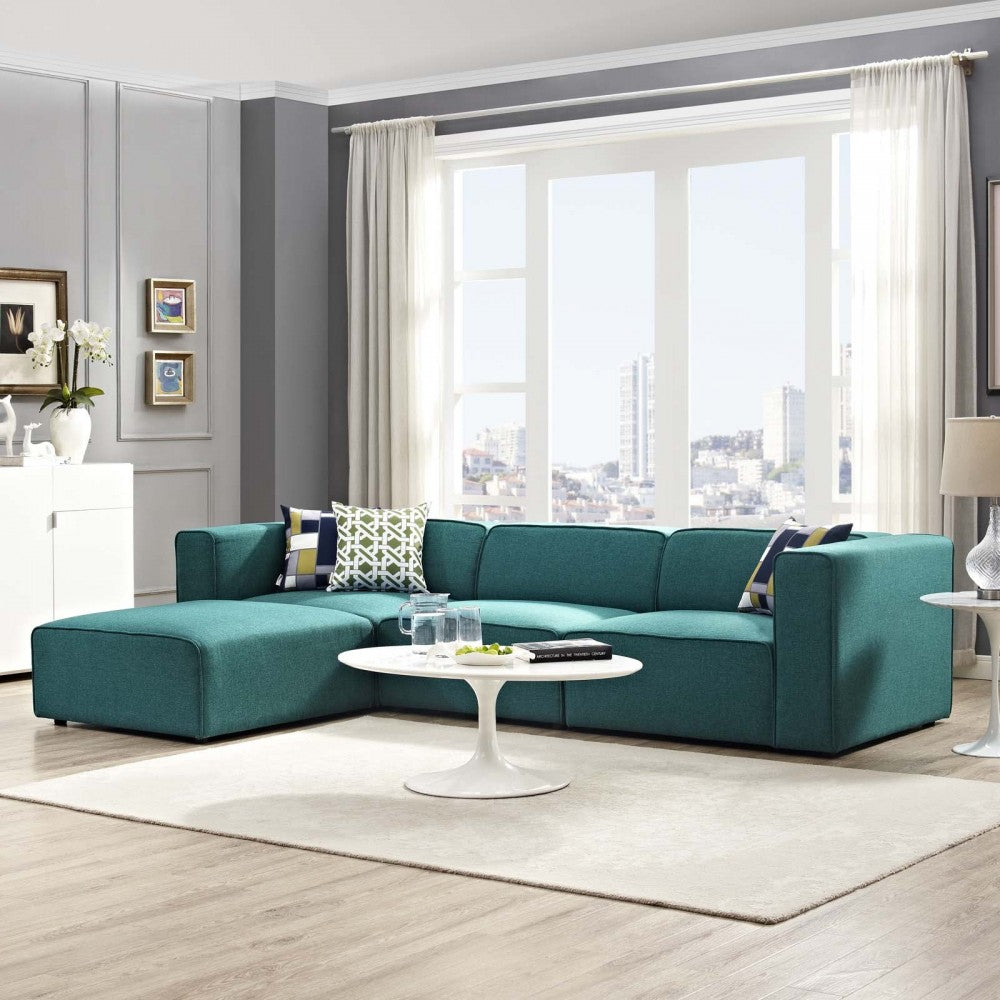Mingle 4 Piece Upholstered Fabric Sectional Sofa Set, Teal, EEI-2831-TEA