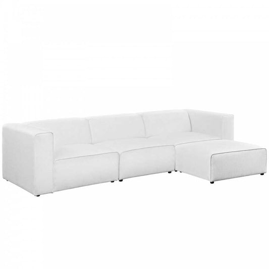 Mingle 4 Piece Upholstered Fabric Sectional Sofa Set, White, EEI-2831-WHI
