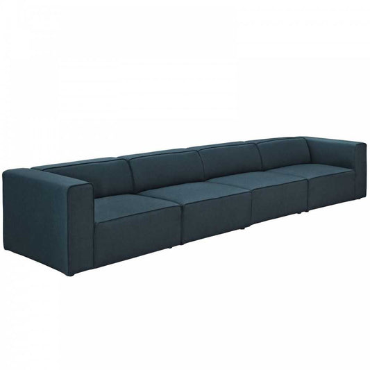 Mingle 4 Piece Upholstered Fabric Sectional Sofa Set, Blue, EEI-2829-BLU