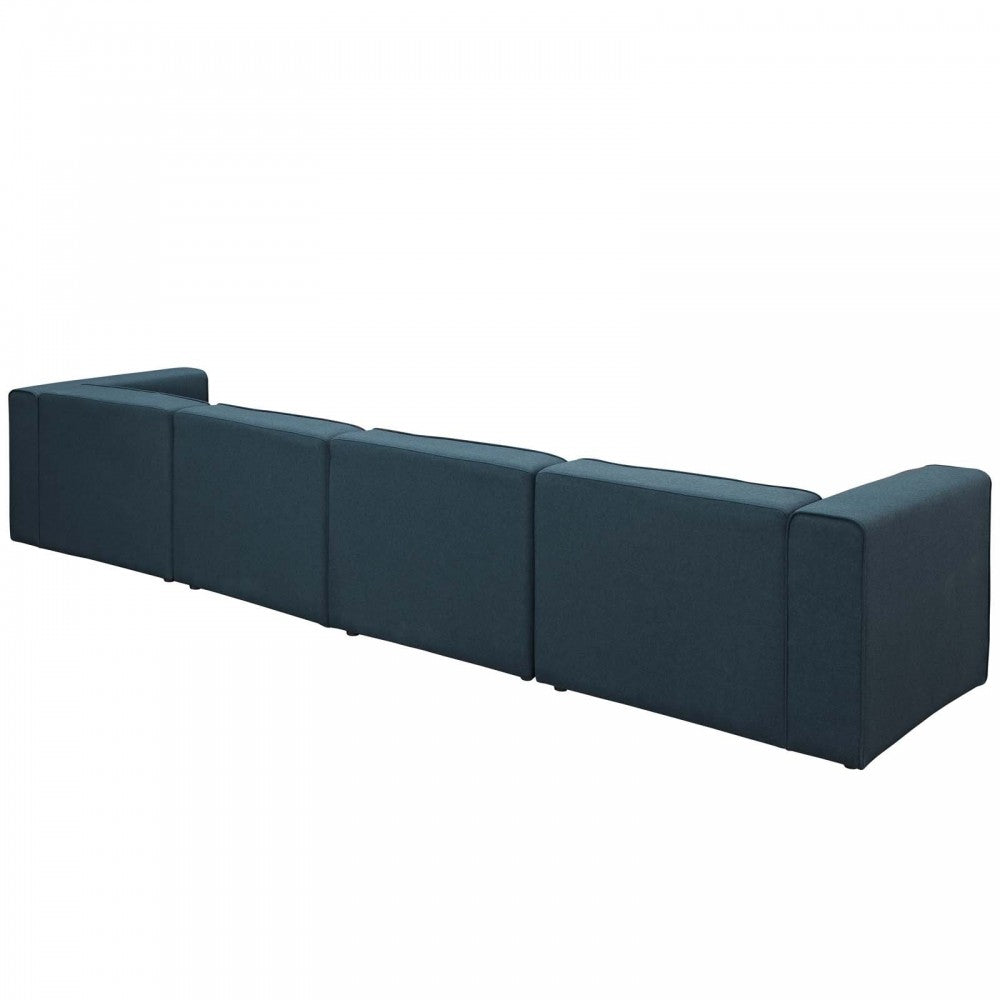 Mingle 4 Piece Upholstered Fabric Sectional Sofa Set, Blue, EEI-2829-BLU