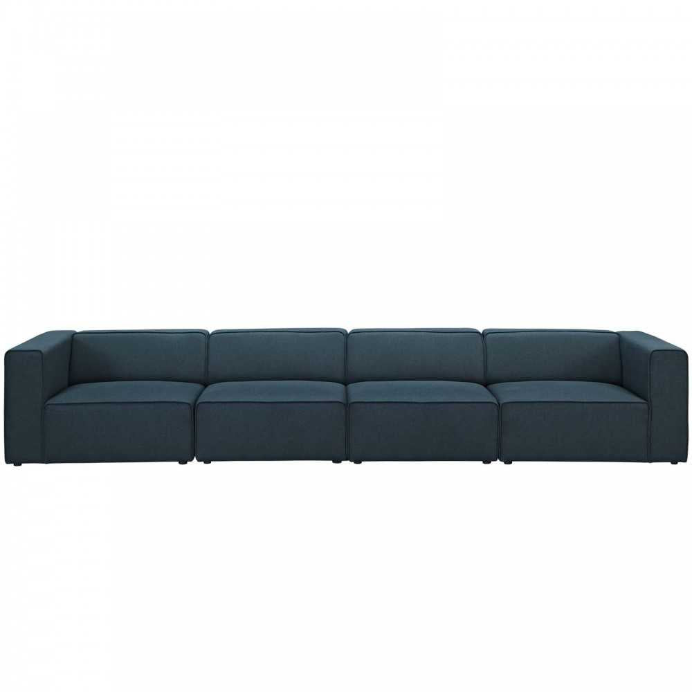 Mingle 4 Piece Upholstered Fabric Sectional Sofa Set, Blue, EEI-2829-BLU