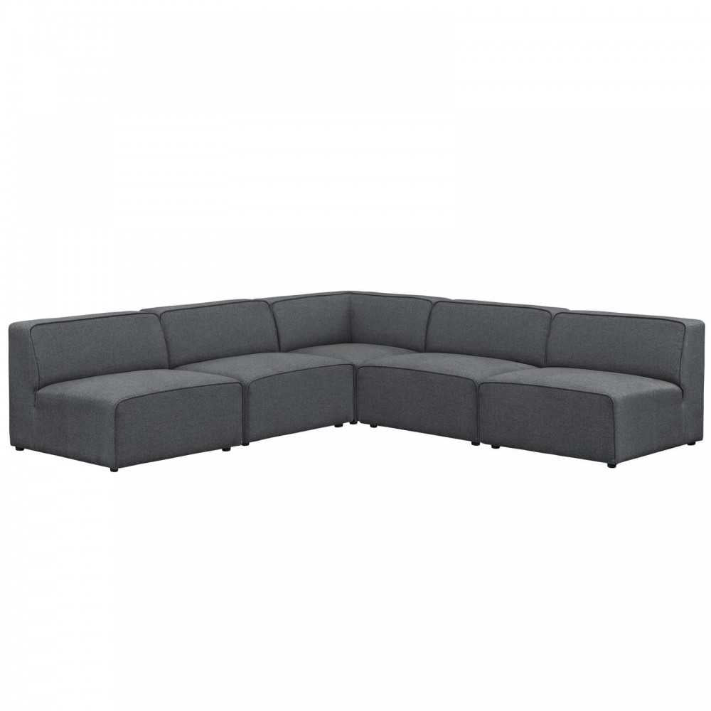 Mingle 5 Piece Upholstered Fabric Armless Sectional Sofa Set, Gray