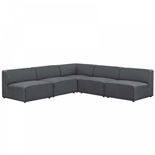 Mingle 5 Piece Upholstered Fabric Armless Sectional Sofa Set, Gray