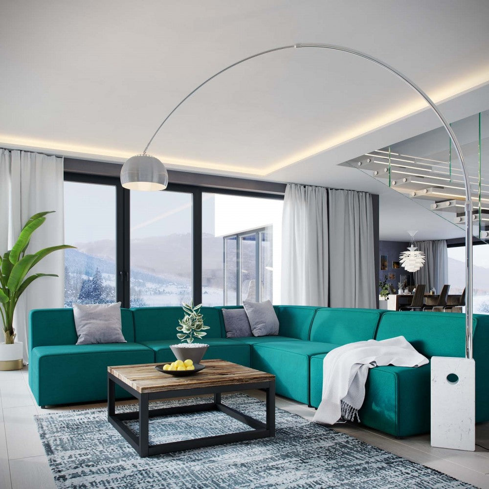 Mingle 5 Piece Upholstered Fabric Armless Sectional Sofa Set, Teal