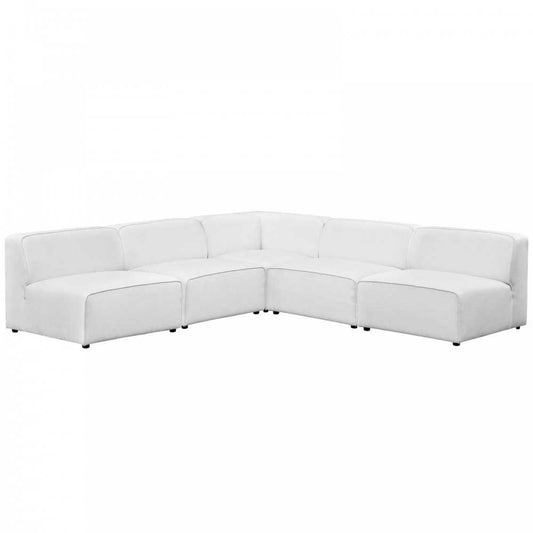 Mingle 5 Piece Upholstered Fabric Armless Sectional Sofa Set, White