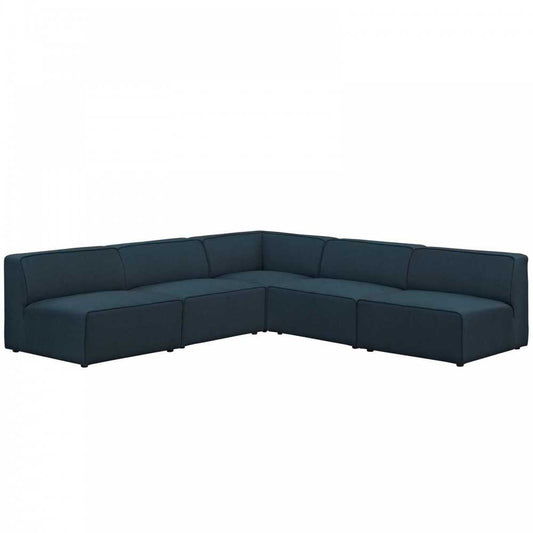 Mingle 5 Piece Upholstered Fabric Armless Sectional Sofa Set, Blue