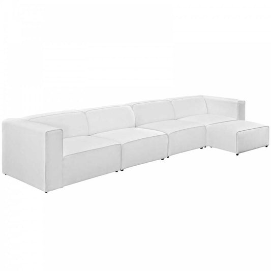 Mingle 5 Piece Upholstered Fabric Sectional Sofa Set, White, EEI-2833-WHI