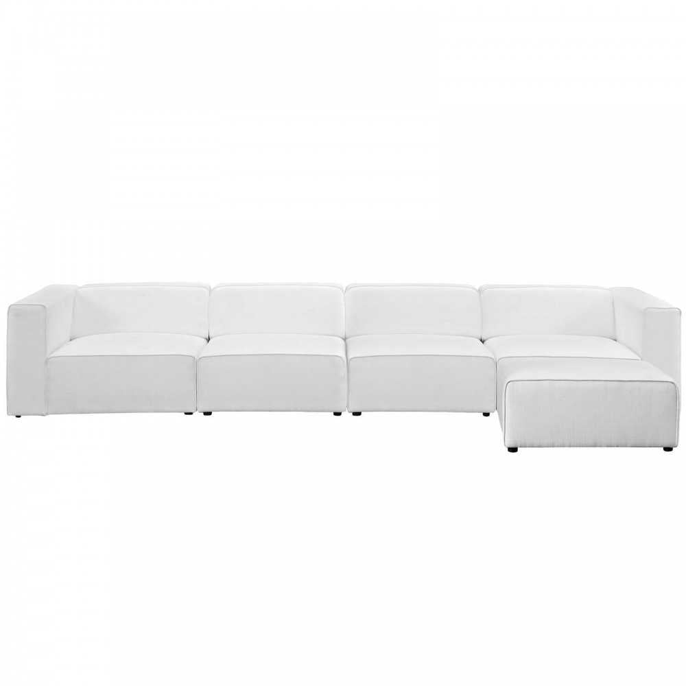 Mingle 5 Piece Upholstered Fabric Sectional Sofa Set, White, EEI-2833-WHI