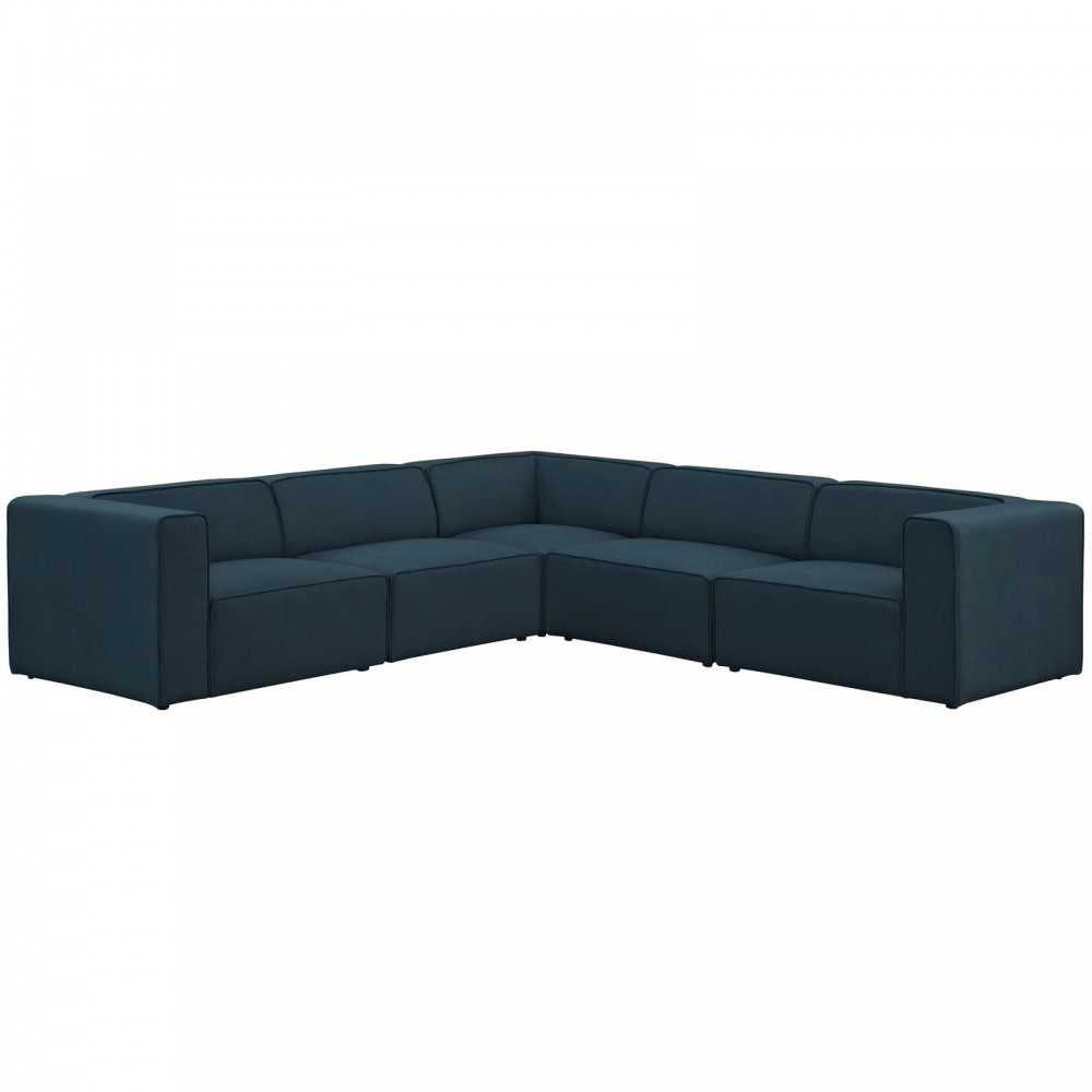 Mingle 5 Piece Upholstered Fabric Sectional Sofa Set, Blue, EEI-2835-BLU