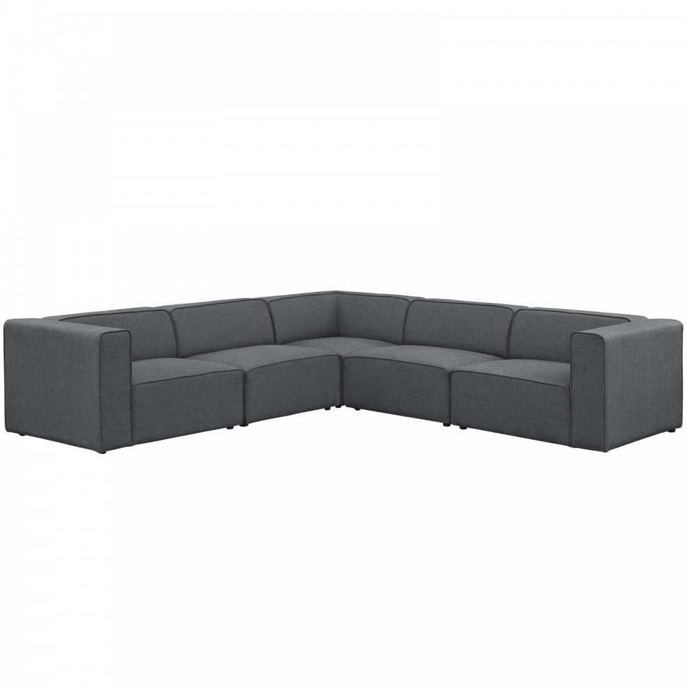 Mingle 5 Piece Upholstered Fabric Sectional Sofa Set, Gray, EEI-2835-GRY