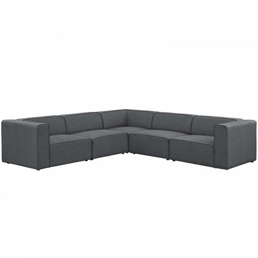 Mingle 5 Piece Upholstered Fabric Sectional Sofa Set, Gray, EEI-2835-GRY