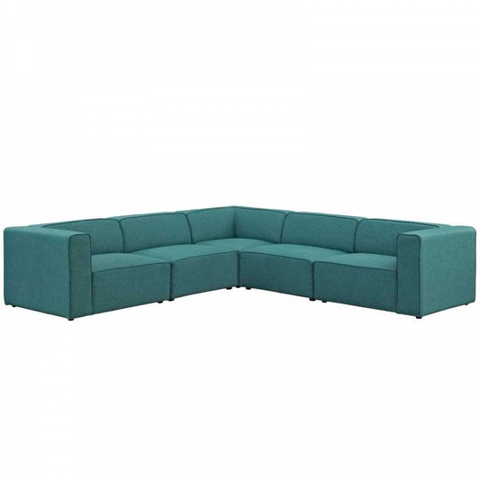 Mingle 5 Piece Upholstered Fabric Sectional Sofa Set, Teal, EEI-2835-TEA