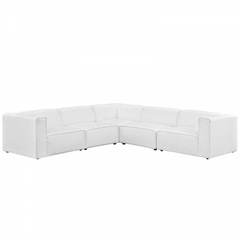 Mingle 5 Piece Upholstered Fabric Sectional Sofa Set, White, EEI-2835-WHI
