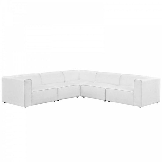 Mingle 5 Piece Upholstered Fabric Sectional Sofa Set, White, EEI-2835-WHI