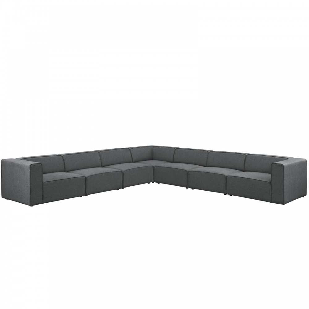 Mingle 7 Piece Upholstered Fabric Sectional Sofa Set, Gray, EEI-2837-GRY