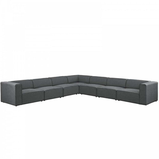 Mingle 7 Piece Upholstered Fabric Sectional Sofa Set, Gray, EEI-2837-GRY