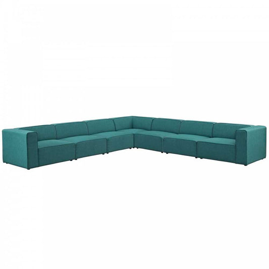 Mingle 7 Piece Upholstered Fabric Sectional Sofa Set, Teal, EEI-2837-TEA