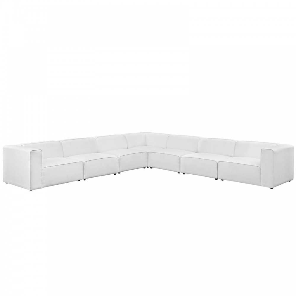 Mingle 7 Piece Upholstered Fabric Sectional Sofa Set, White, EEI-2837-WHI