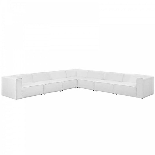 Mingle 7 Piece Upholstered Fabric Sectional Sofa Set, White, EEI-2837-WHI