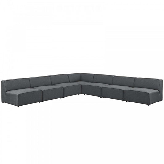 Mingle 7 Piece Upholstered Fabric Sectional Sofa Set, Gray, EEI-2841-GRY