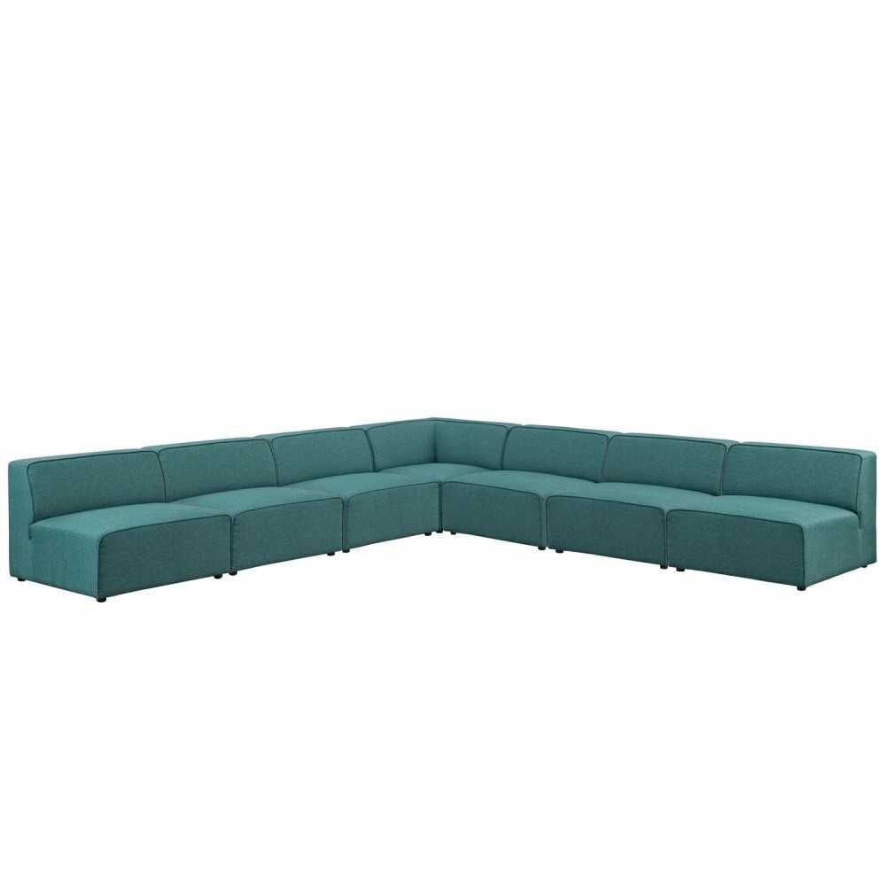 Mingle 7 Piece Upholstered Fabric Sectional Sofa Set, Teal, EEI-2841-TEA