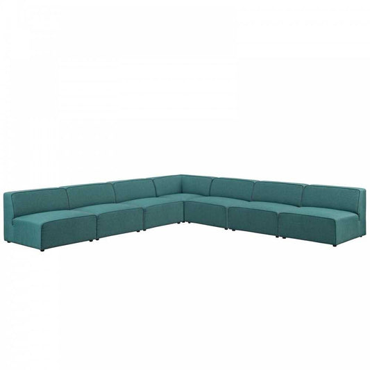 Mingle 7 Piece Upholstered Fabric Sectional Sofa Set, Teal, EEI-2841-TEA
