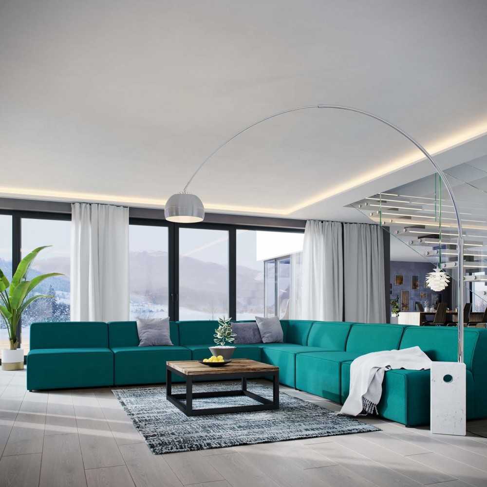 Mingle 7 Piece Upholstered Fabric Sectional Sofa Set, Teal, EEI-2841-TEA
