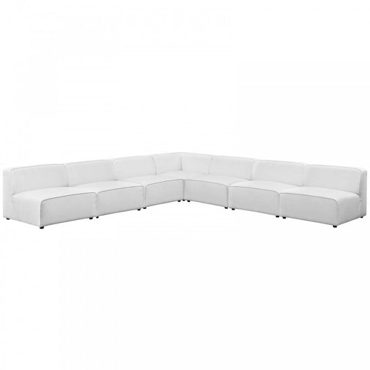 Mingle 7 Piece Upholstered Fabric Sectional Sofa Set, White, EEI-2841-WHI