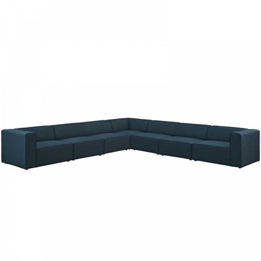Mingle 7 Piece Upholstered Fabric Sectional Sofa Set, Blue, EEI-2837-BLU