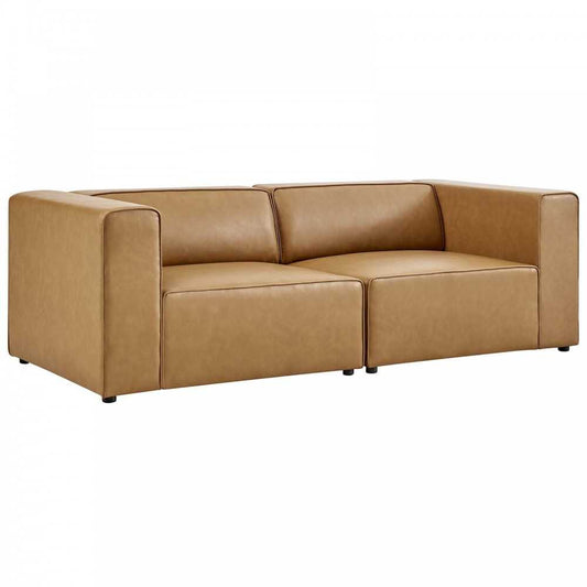 Mingle Vegan Leather 2-Piece Sectional Sofa Loveseat, Tan