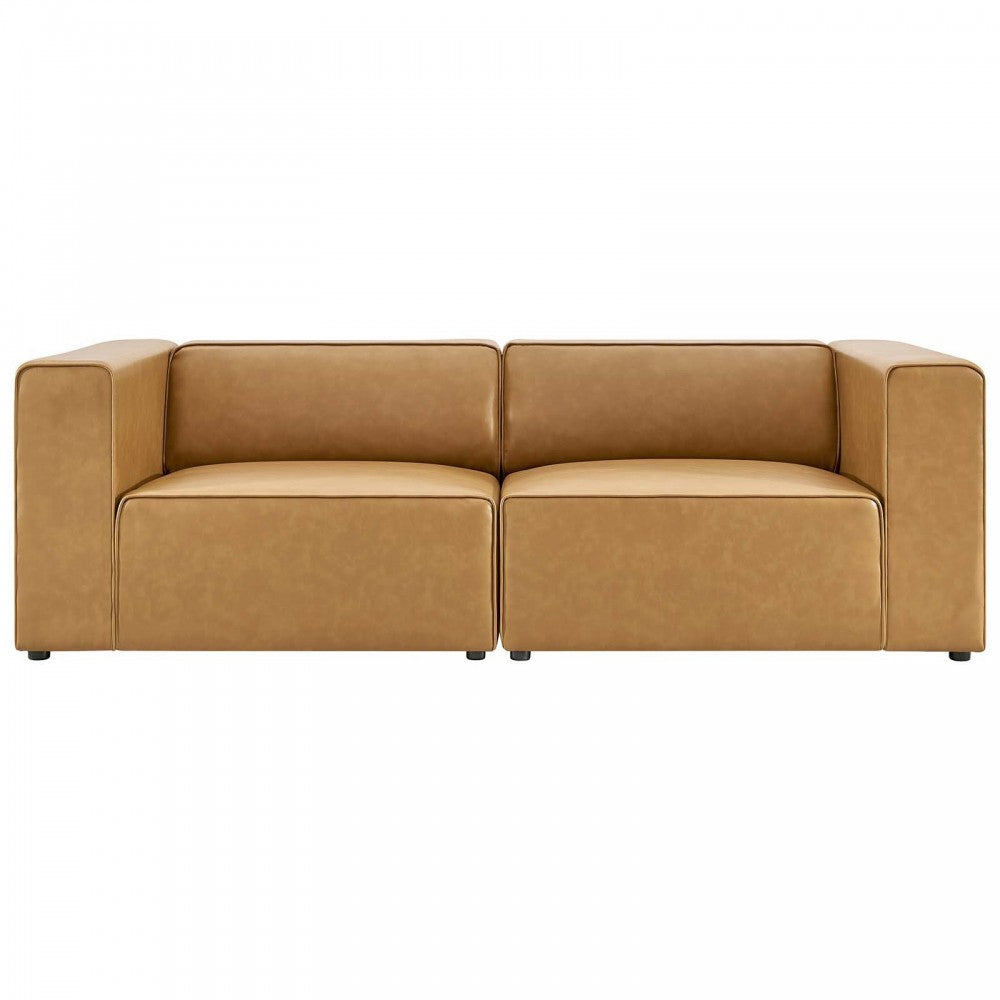 Mingle Vegan Leather 2-Piece Sectional Sofa Loveseat, Tan