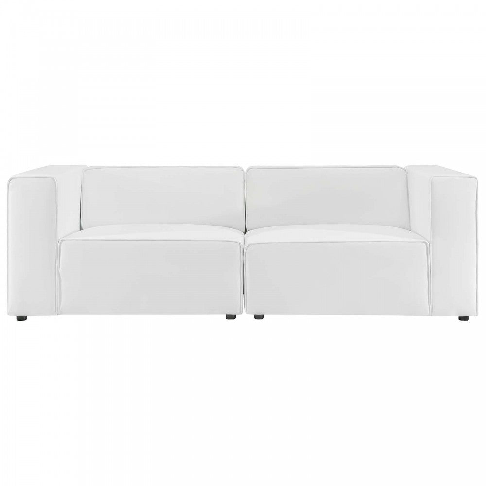 Mingle Vegan Leather 2-Piece Sectional Sofa Loveseat, White