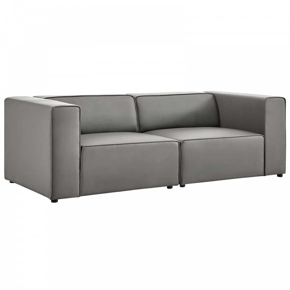 Mingle Vegan Leather 2-Piece Sectional Sofa Loveseat, Gray