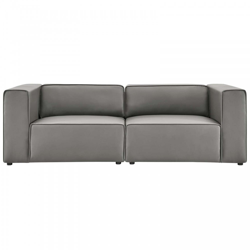 Mingle Vegan Leather 2-Piece Sectional Sofa Loveseat, Gray