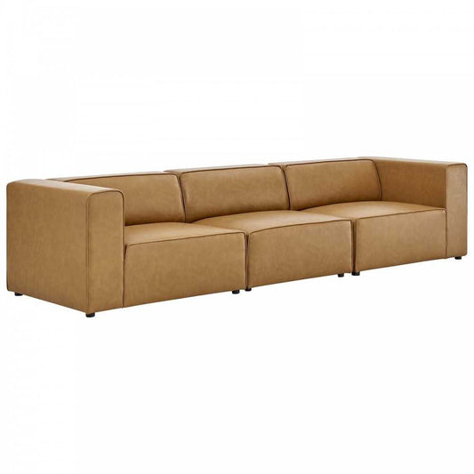 Mingle Vegan Leather 3-Piece Sectional Sofa, Tan