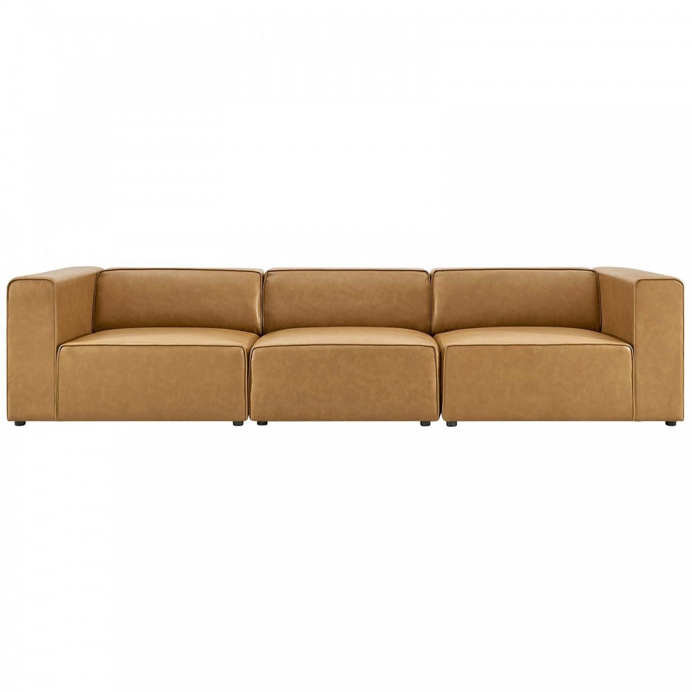 Mingle Vegan Leather 3-Piece Sectional Sofa, Tan