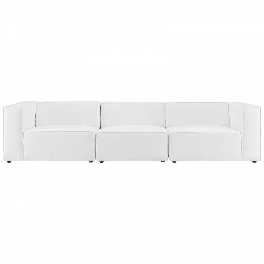 Mingle Vegan Leather 3-Piece Sectional Sofa, White