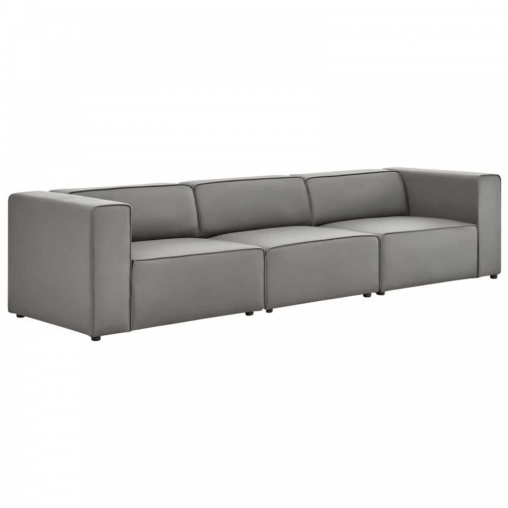 Mingle Vegan Leather 3-Piece Sectional Sofa, Gray