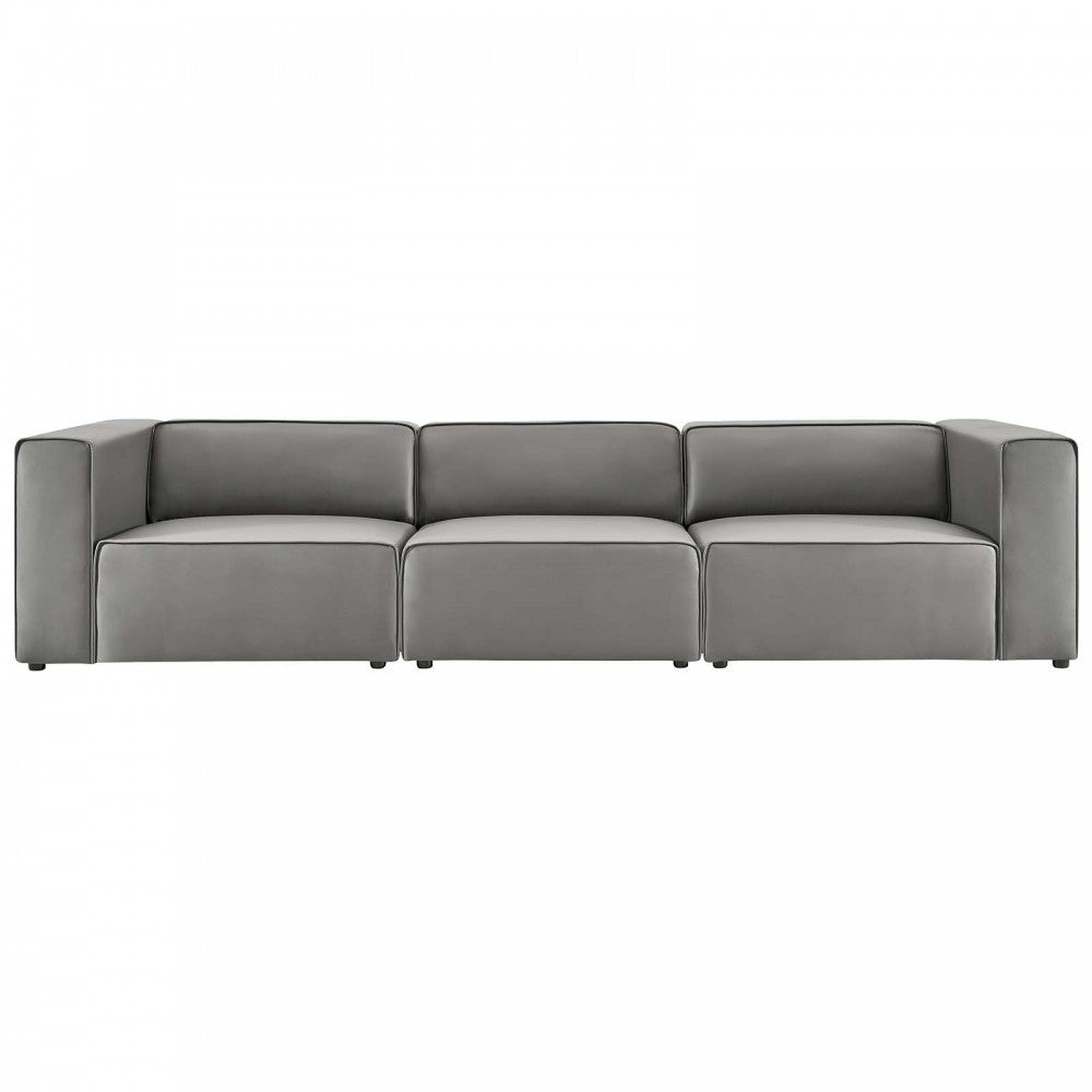 Mingle Vegan Leather 3-Piece Sectional Sofa, Gray