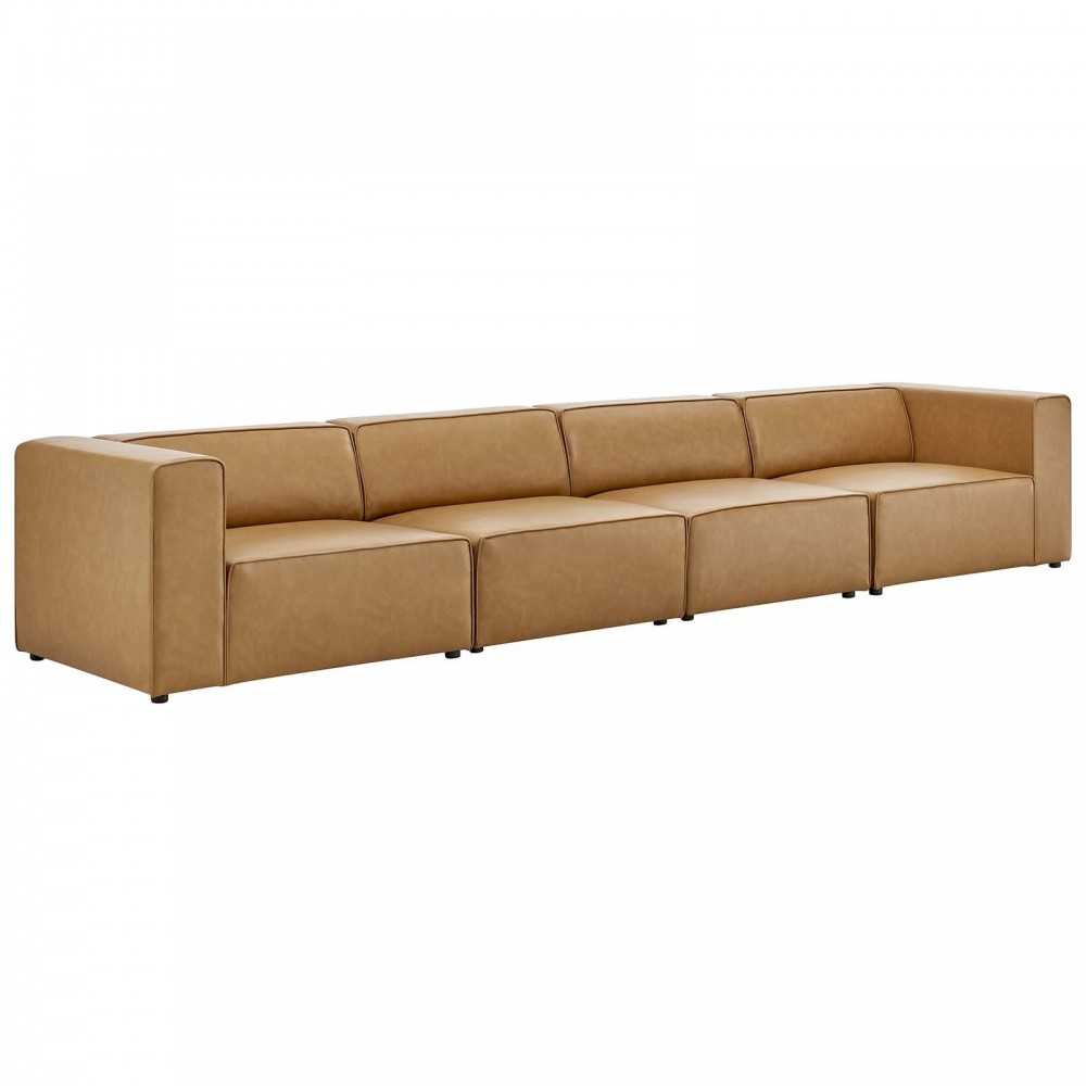 Mingle Vegan Leather 4-Piece Sectional Sofa, Tan