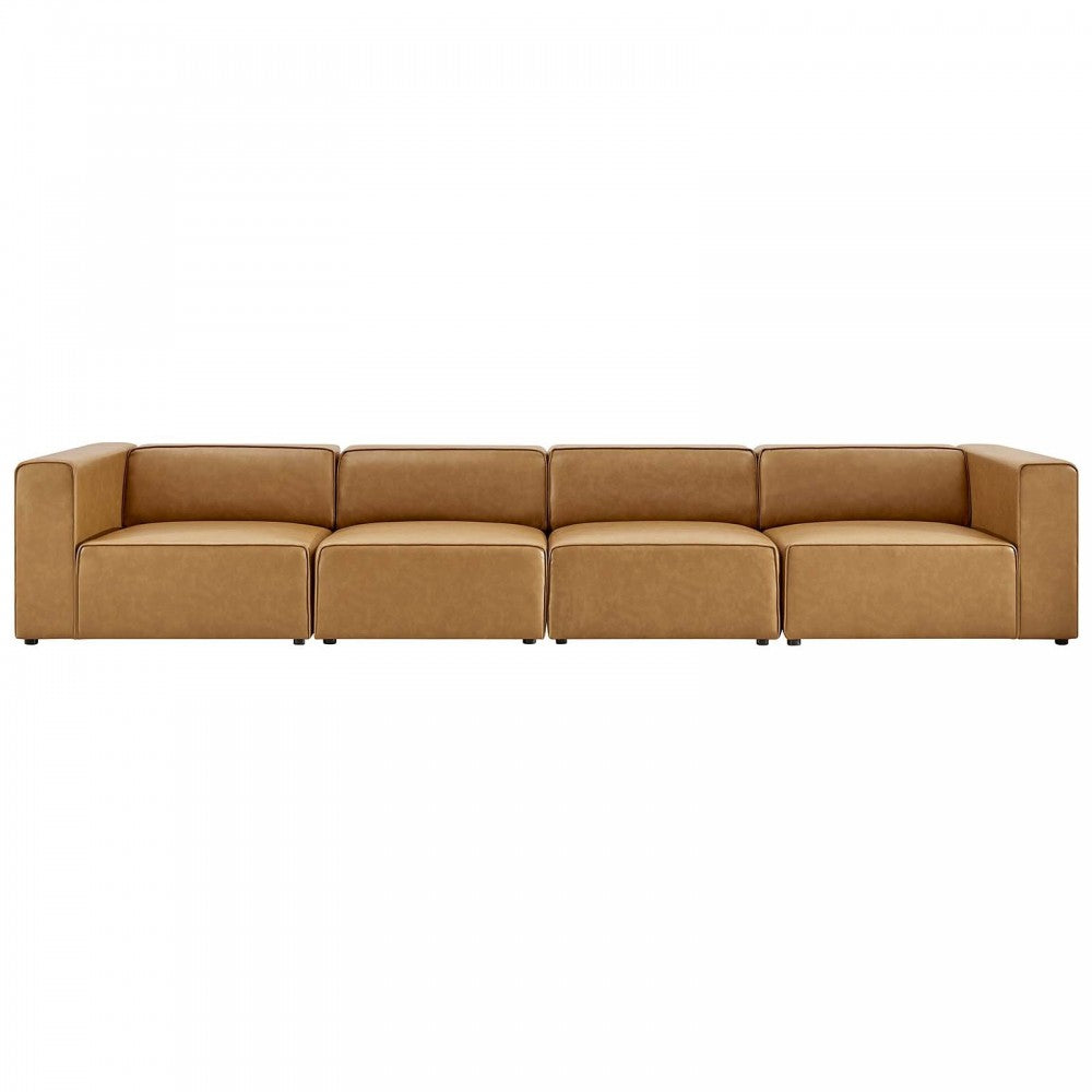 Mingle Vegan Leather 4-Piece Sectional Sofa, Tan