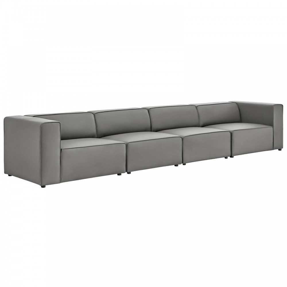 Mingle Vegan Leather 4-Piece Sectional Sofa, Gray