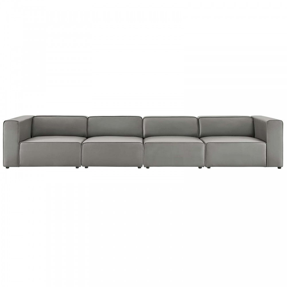 Mingle Vegan Leather 4-Piece Sectional Sofa, Gray