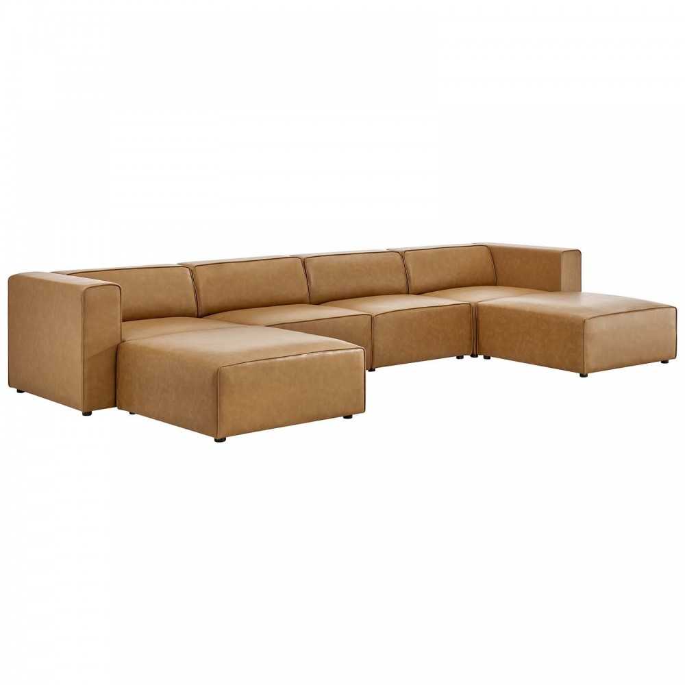 Mingle Vegan Leather 4-Piece Sofa and 2 Ottomans Set, Tan