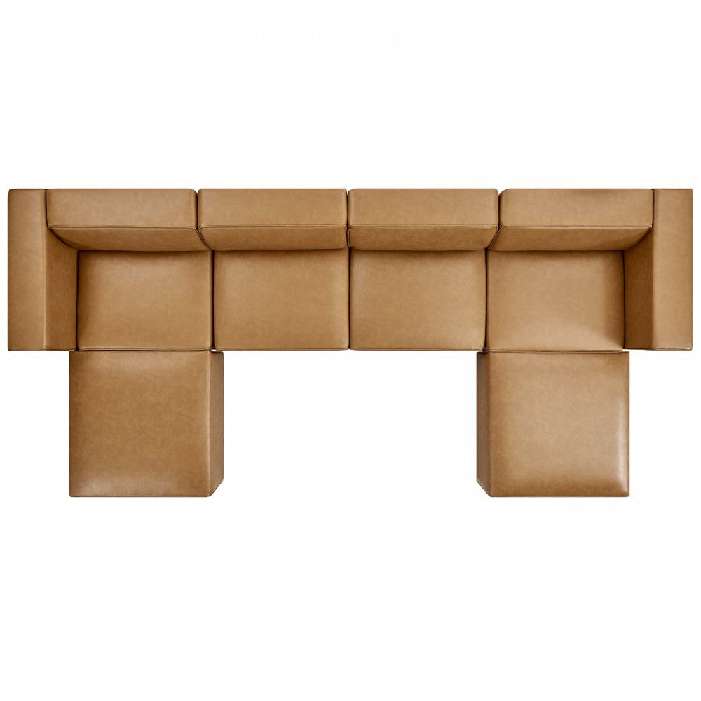 Mingle Vegan Leather 4-Piece Sofa and 2 Ottomans Set, Tan