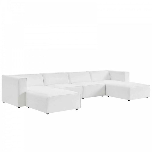 Mingle Vegan Leather 4-Piece Sofa and 2 Ottomans Set, White