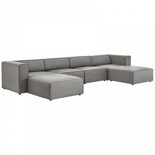 Mingle Vegan Leather 4-Piece Sofa and 2 Ottomans Set, Gray